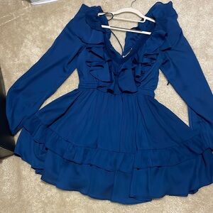 Blue ruffle mini dress